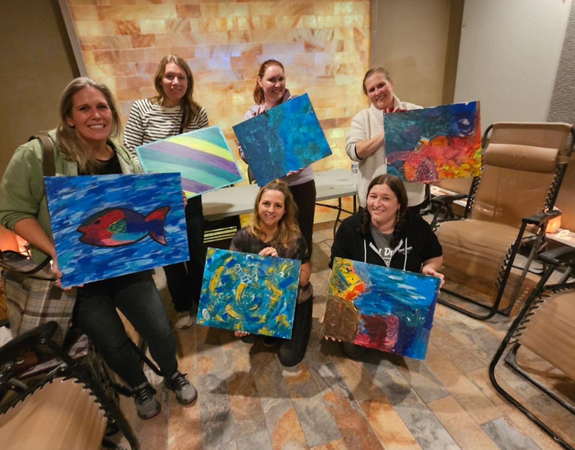 Guests painting during the Paint and Meditate class at Sweet Dreams